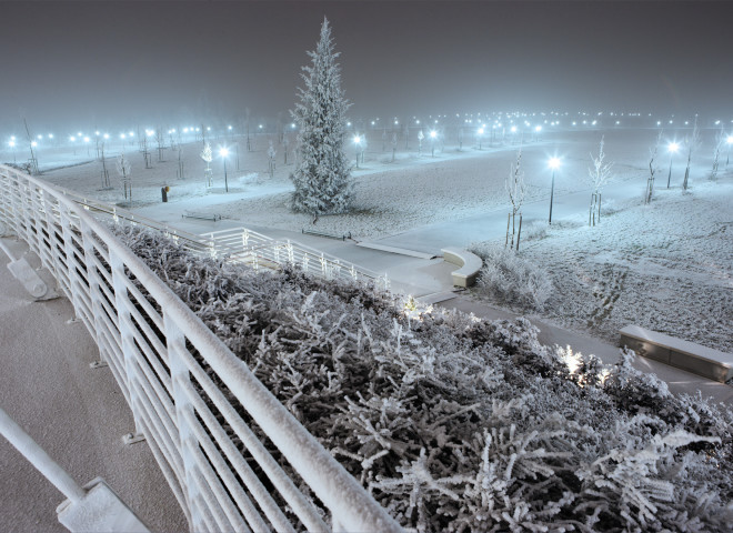 PAESAGGIO URBANO: Mestre, neve sul parco, arch. Antonio Di Mambro